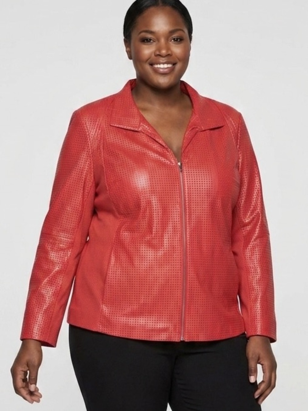Peter Nygard Women's Red Faux Leather Jacket Size 2x